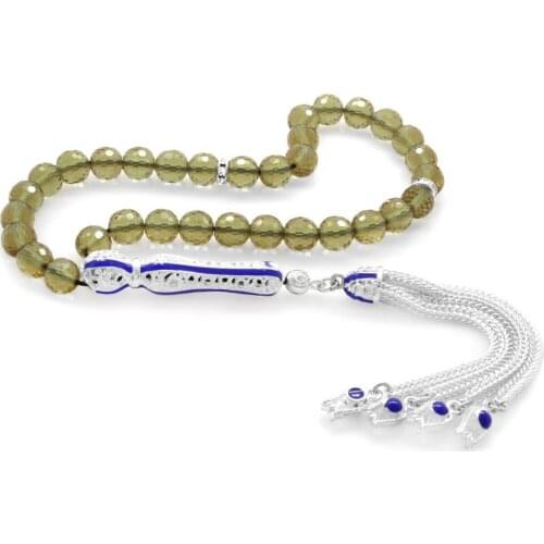 Tesbihane Alpaka Tassels Blue Cabochons Sphere Cut Zultanite Rosary