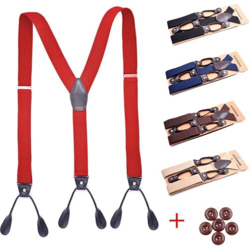 Vintage Suspenders for Men Leather Trimmed Button End Y Back Adjustable Elastic Shirt Trousers Braces Straps Belts Mens Gifts