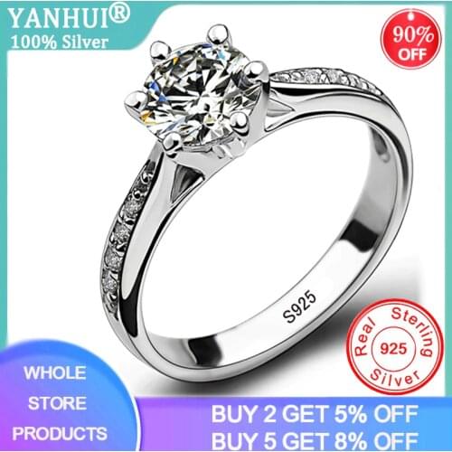 High Quality Exquisite 100% Original 925 Silver Rhinestones Inlaid Women Rings For Women Classic Eternity 1ct Engagement Rings
