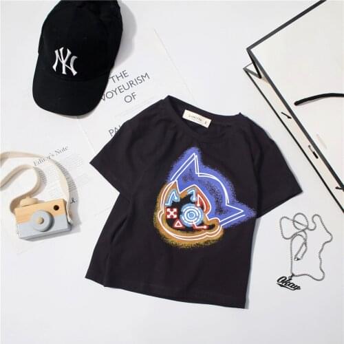 Tonytaobaby Summer New Cartoon Short Sleeved with Round Neck Science Fiction Bright Color Neon T-shirt