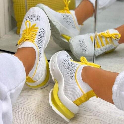 Women Crystal Mesh Breathable Sneakers Ladies Elastic Band Slip On Vulcanized Female Platform Sports Shoes Woman Flat Plus Size
