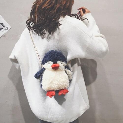 Cartoon Plush Penguin Chains Shoulder Crossbody Bag Women Fun Purse 3D Animal Bags Ladies Messenger Bag Mini Small Flap Q5