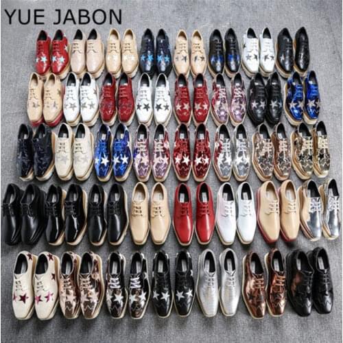 2021 British Style Platform Wedges Shoes Woman Square Toe Star Lace Up Loafer Shoes ladies Thick Bottom stars Casual Shoes