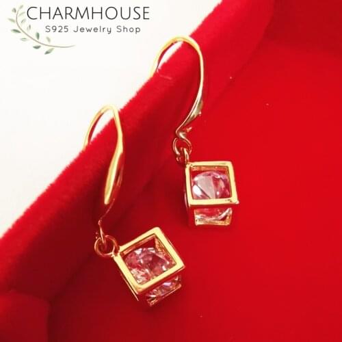 24K Yellow Gold Filled Earrings For Women Cubic Zirconia Drop Earing Brincos Femme Pendientes Wedding Bridal Jewelry Bijoux