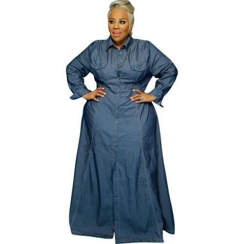 Denim Dress Oversized 3XL 4XL 5XL T Shirt Dress for Women Plus Size Long Sleeve Large Size Fashion Jeans Clothes 2021 Robe Femme