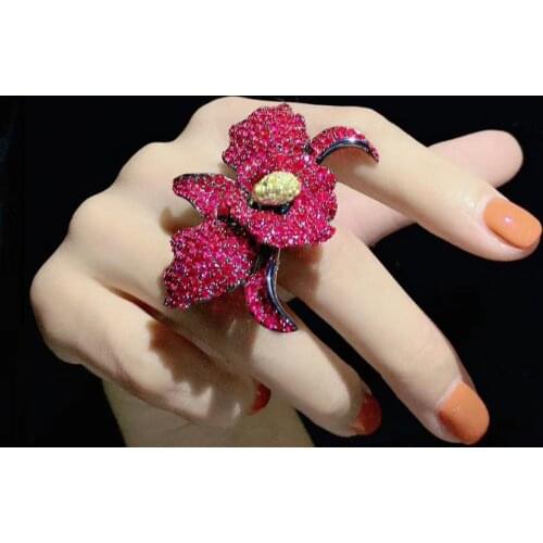 Cocktail ring big orchid flower 925 sterling silver with cubic zircon fine women jewelry luxury adjustable size 45*52MM