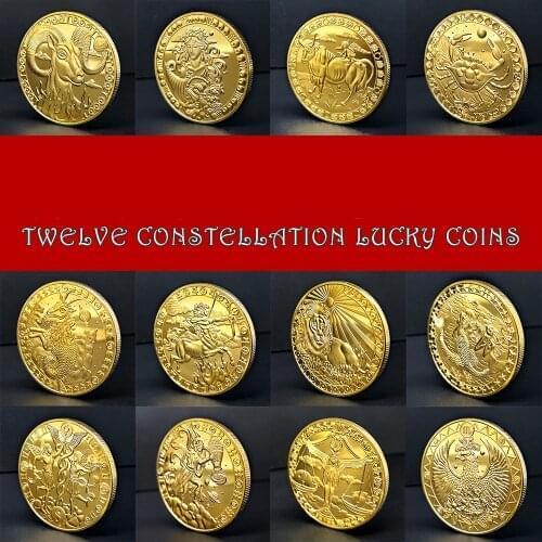 12pcs/lot Beautiful Twelve Constellations Zodiac Gold Coin With Capsule Art Collection Gift Physical commemorative Metal Coins