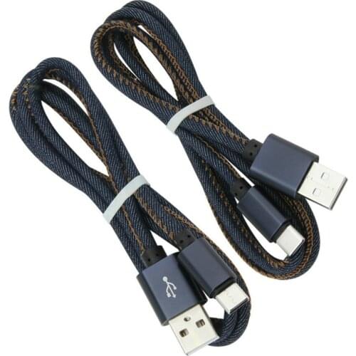 1M 2A Denim Cable Micro USB Type C Fast Charging Wire For iPhone 11 XR Samsung Huawei Type-C Phone Charge Cord Wires