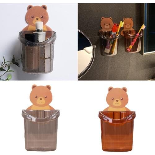 1pc Cartoon Bear Toothbrush Holder Bathroom Supplies Punch-free Mount Bathroom Storage Cup Rack Decor Cute Suction Wall P4Z9