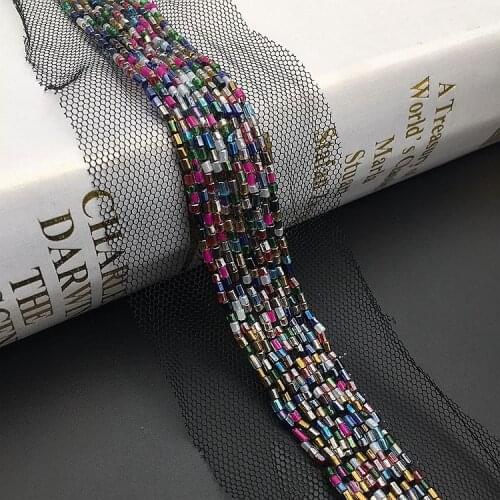 10Yards 5.5cm Bronze Colorful Beading Trims Beaded Lace Ribbon For Sewing Collar Accessories Black Mesh Lace Wedding Decoration
