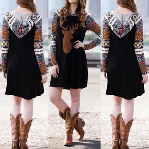 2018 New Women Sweatshirt Dresses Long Sleeve Fashion Hooede Women Dress Warm Christmas Dress