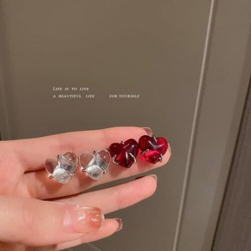 Acrylic Love Stud Earrings Korea Fashion Sweet Candy Color Niche Earrings Retro Temperament Earrings for Women Jewelry Wholesale