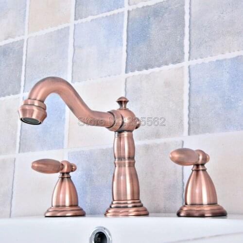 Antique Red Copper Hot & Cold Water Tap 8" Widespread 3 Holes Basin Faucet Bathroom Dual Handle Mixer Tap