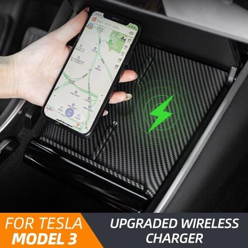 USB Port Wireless Car Charger Upgraded Interior Auto Accessory Mount Qi Dual Phones Charging Center Console For Tesla Model 3