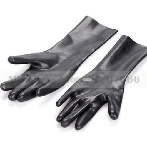 Seamless Solid Black Rubber Latex Fetish Short Gloves RLM033