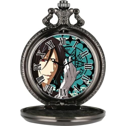 Black Butler High Quality Black Pocket Watch Men Women Classic Roman Numeral Dial Personalized Fashion Quartz Pendant Clock