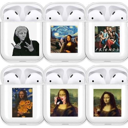 Aesthetic Abstract Art Clear Airpods Case for Funda Airpods 2/1 Cover Van Gogh Art Mona Lisa Oil Painting Soft TPU Case Coque