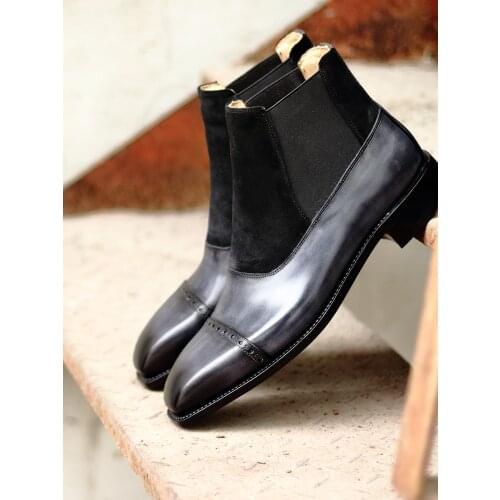 Cie Handmade Goodyear Welted Chelsea Leather Outsole Boot Full Grain Calf Leather Men Official Black Dress Shoes A03