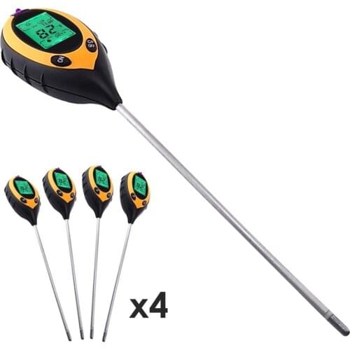 Digital 4 in 1 Soil Plant and Lawns pH Temperature Moisture Light Meter Tester + long Probe + Backlight, lot of 4
