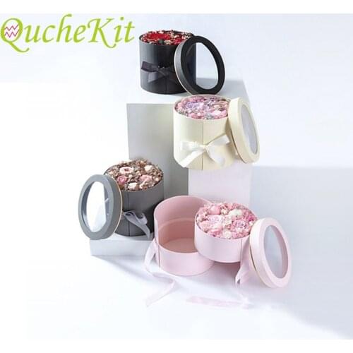 Double Layers Round Shape Flower Gift Boxes Floral Boxes Flower Gift Packaging Storage Box Florist Bouquet Flower Packaging Box