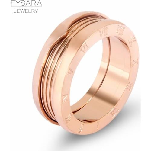 FYSARA Luxury Brand Roman Numeral Letter Imitated Spring Finger Rings For Women Couple Jewelry 7mm Stainless Steel Love Ring Men
