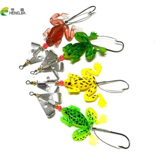 HENGJIA 20 pcs/lot All Water Fishing Lure Frog Soft Lure 9cm 6.2g Selicone Bait with Spinner Bass Carp Fishing Tackle