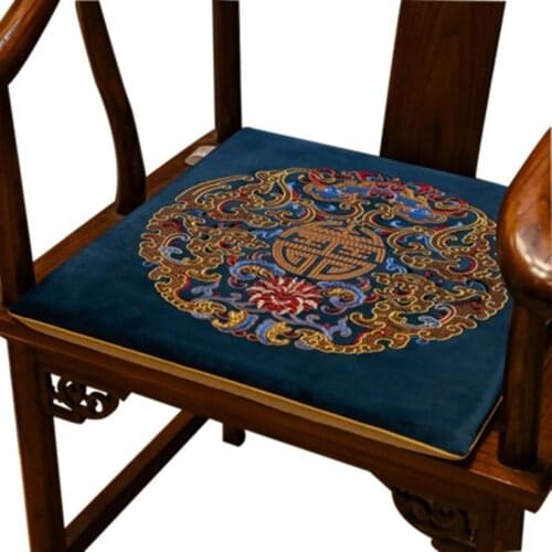 Chinese Embroidery Lucky Velvet Seat Cushion Sofa Dining Chair Armchair Anti-Slip Pad Home Decor Zipper Ethnic Sitting Mats