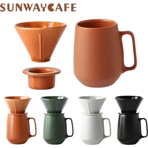 V60 Ceramic Coffee Dripper 1-2 Cups Coffee Drip Filter Pot Permanent Coffee Brewing Filter Maker with Filter Cup Coffee Pot Set