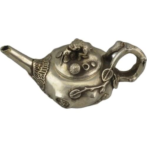 Chinese old plated silver Carving fine workmanship Rat teapot Flagon
