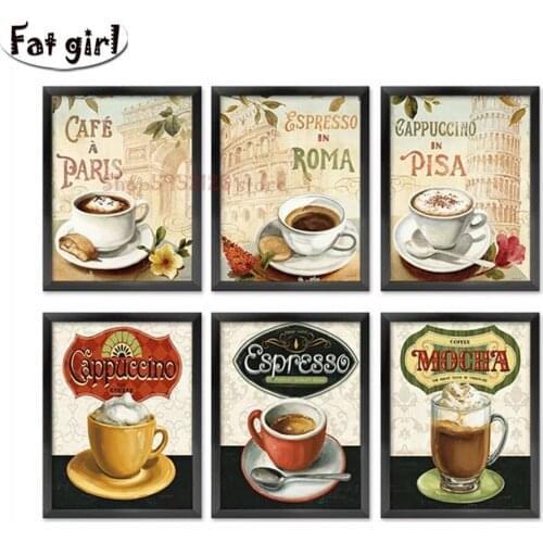 Coffee Poster Coffee Shop Diamond Painting Cross Stitch Kitchen Decor Restaurant Bar 5D Embroidery Full Square Round Mosaic Kits
