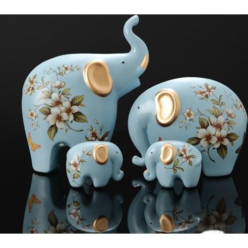 Creative Elephant Ornaments A Family of Three Four Lucky Side Room Living Room TV Cabinet Porch Decorations Gifts Figurines