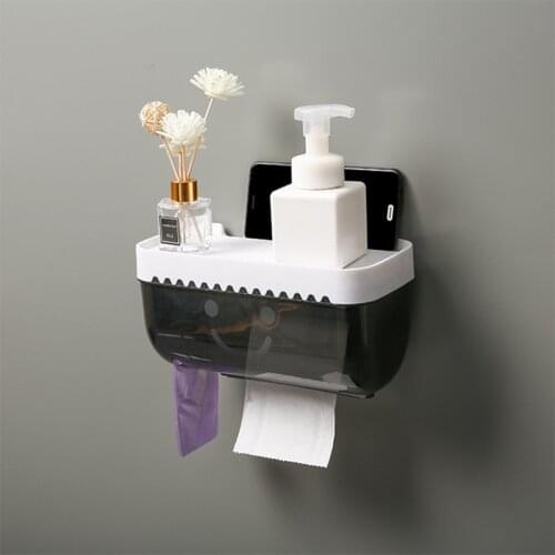 Creative Wall Mounted Toilet Paper Holder Waterproof Storage Box Tray Tissue Box Plastic Self-adhesive WC Bathroom Accessories