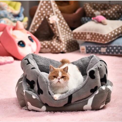 Pet Dog Cat Bed for Winter House Sofa Bone Pattern Warming Cushion Super Soft Cozy Puppy Kitten Cushion for Dog Cat Pet Supplies