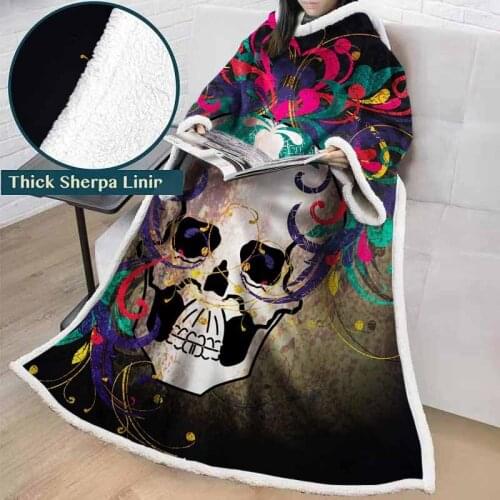 Lannidaa 3D Printed Psychedelic Skull Throw Blanket For Adults Children Thick Plush Sofa Bed Decorative Sherpa Weighted Blanket