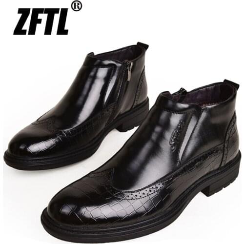ZFTL NEW mens Chelsea boots mens Bullock Warm cotton shoes mens British style Genuine Leather winter Man Ankle snow boots 158