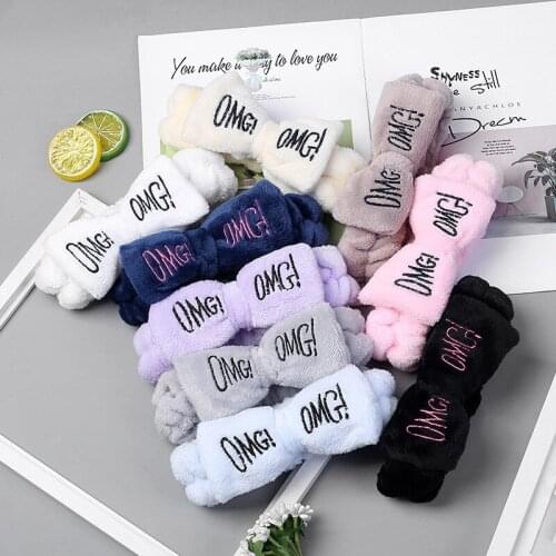 2020 New OMG Letter Coral Fleece Wash Face Bow Hairbands For Women Girls Headbands Headwear Hair Bands Turban Hair Accessories