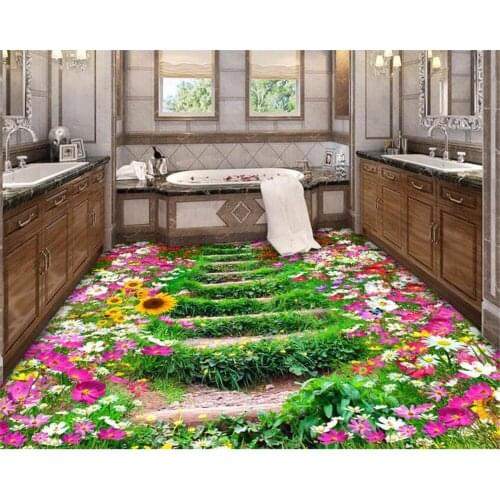 Beibehang Custom 3D Wallpaper Family Bathroom Bedroom flooring Self Adhesive Wallpaper Garden Photo Wallpaper 3d floor tiles