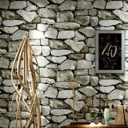 Q QIHANG Retro Nostalgic Personality Stone Texture Bar Hotel Cafe Internet Cafe TV Background PVC Wallpaper 5.3m2