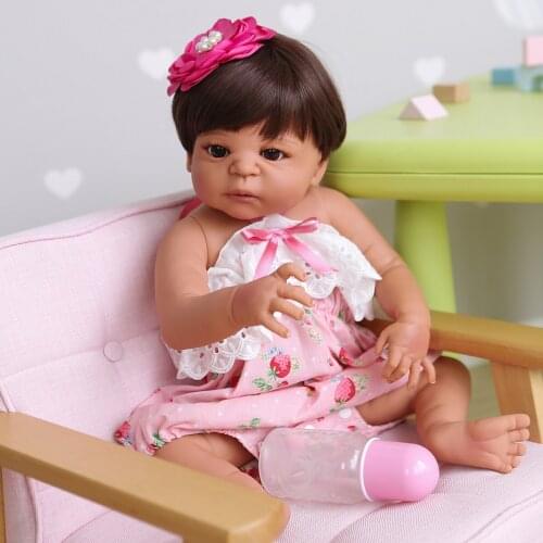 NPK Clearance Sale 55CM Reborn Baby Girl Victoria in Tan Skin Dark Brown waterproof Bath Toy Birthday Gift