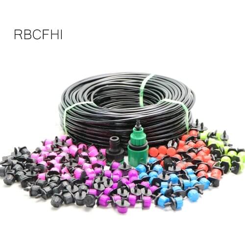RBCFHl 5M 24 Types Variety Style 1/4'' Adjstable Mist Nozzle Automaic Micro Drip Irriation System Garden Spay Self Kits