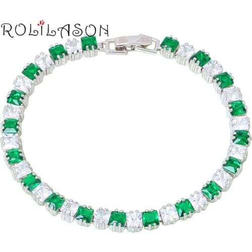 ROLILASON Gorgeous Deep Green Silver Charm Bracelets for Women Fashion Jewelry for Women TBS1079