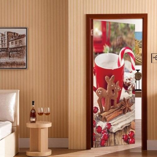 Christmas Cup Door Stickers Xms Mural PVC Self-adhesive Waterproof Modern Bedroom WallPaper Living Room Decoration