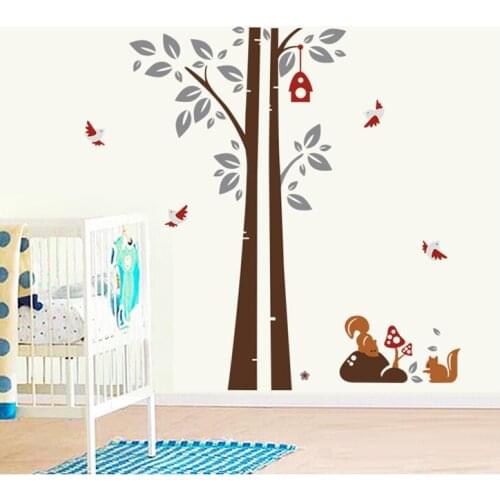The big tree bird home Squirrel Removable Mural PVC Home Decor Wall Stickers Wallpaper Art Decals 3D House Decoration AY848