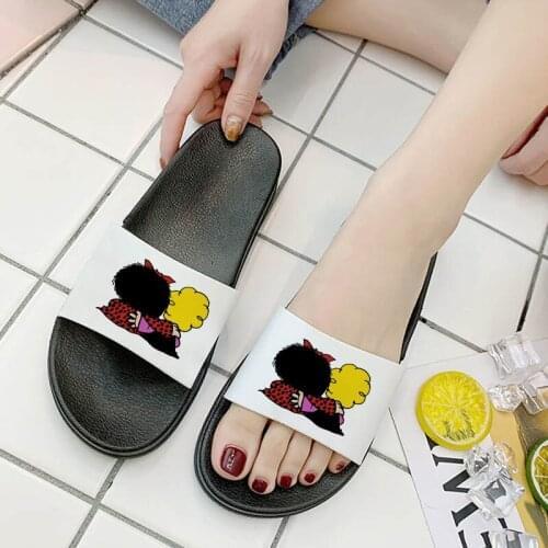 2021 Women Slippers Cartoon Graphics Print Home Flat Flip Flops Bathroom Beach Sandals Non-slip Indoor Summer Slides Ladies