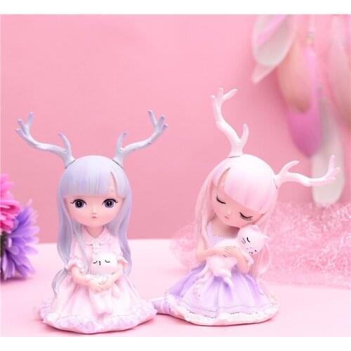 Nordic Cute Deer Spirit Figurines Fairy Garden Miniatures Resin Ornaments Creative Home Decoration Accessories Birthday Gifts