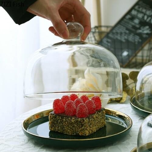 Glass Transparent Cover Fruit Plate Ceramics Afternoon Tea Cake Tray Glass Cover West Point Tray Cake Plate Fruit Dessert Plate