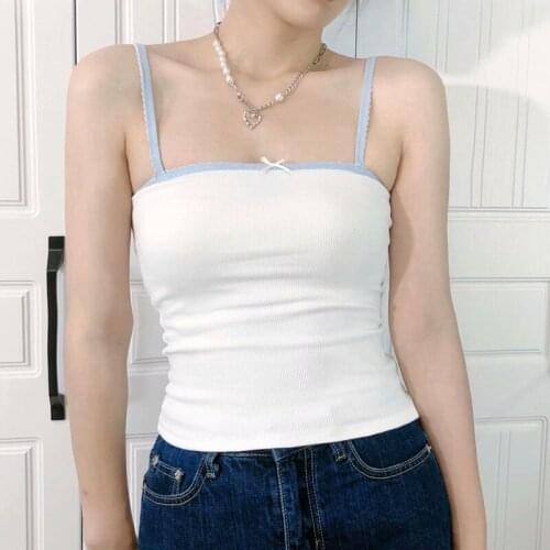 UNUTH Girls Soft Cotton Square Collar Sling 2021 Summer Fashion Ladies High Street Sexy Sling Female Solid Color Short Sling Top