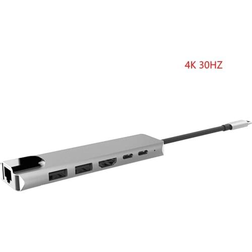 IN Stock 6 in 1 USB 3.0 High Speed Ports Type-C Hub Usb-C to 4K 30HZ HD Laptop Rj45 Gigabit Ethernet Network PD Hub Hot