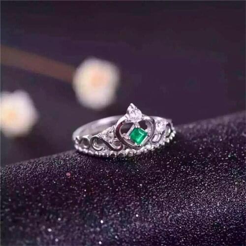 Jewelry 2017 new design silver emerald ring 3mm round brilliant cut natural emerald solid 925 silver emerald ring