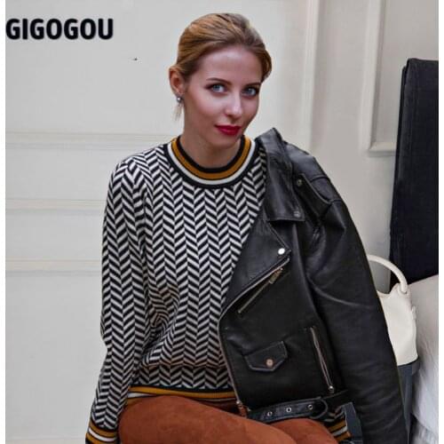 GIGOGOU Houndstooth Basic Women Sweater Mock Neck Long Sleeve Pullover Top Blouse Winter Knit Jumper Winter Clothe Woman Outfit